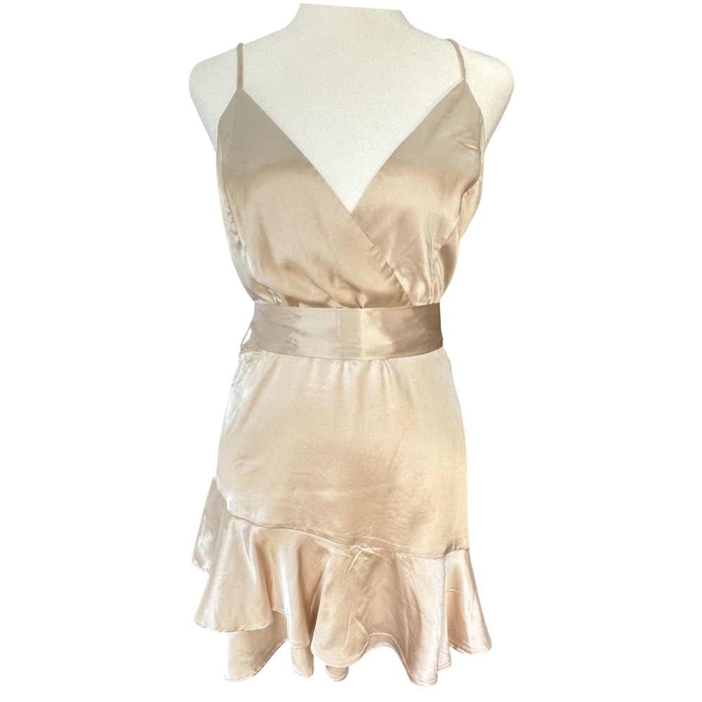 Forever 21 Mini Dress Womens M Champagne Built in Shorts Ruffle Party Prom